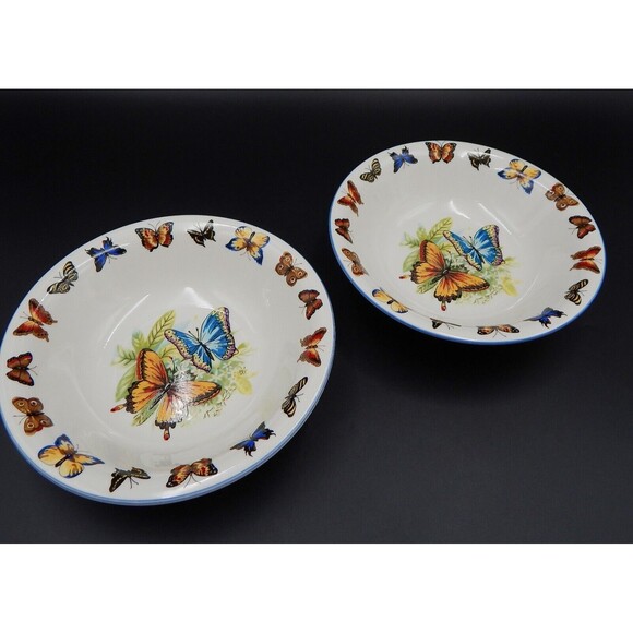 Tabletops Unlimited Butterflies 8-1/2 Inch Soup Pasta Salad Bowl Set of 2 - Picture 1 of 10